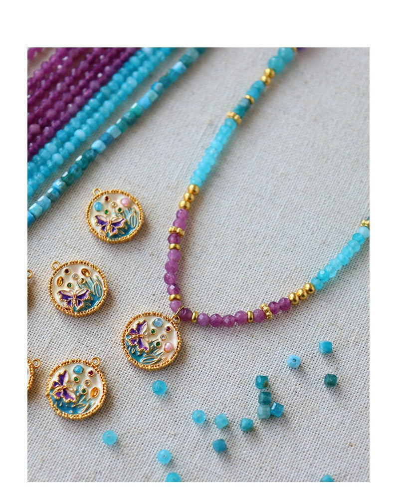New Chinese Color Oil Dropping Enamel Natural Stone Beaded Necklace Entry Luxury High Fashion Exquisite All-match Clavicle Chain for Women