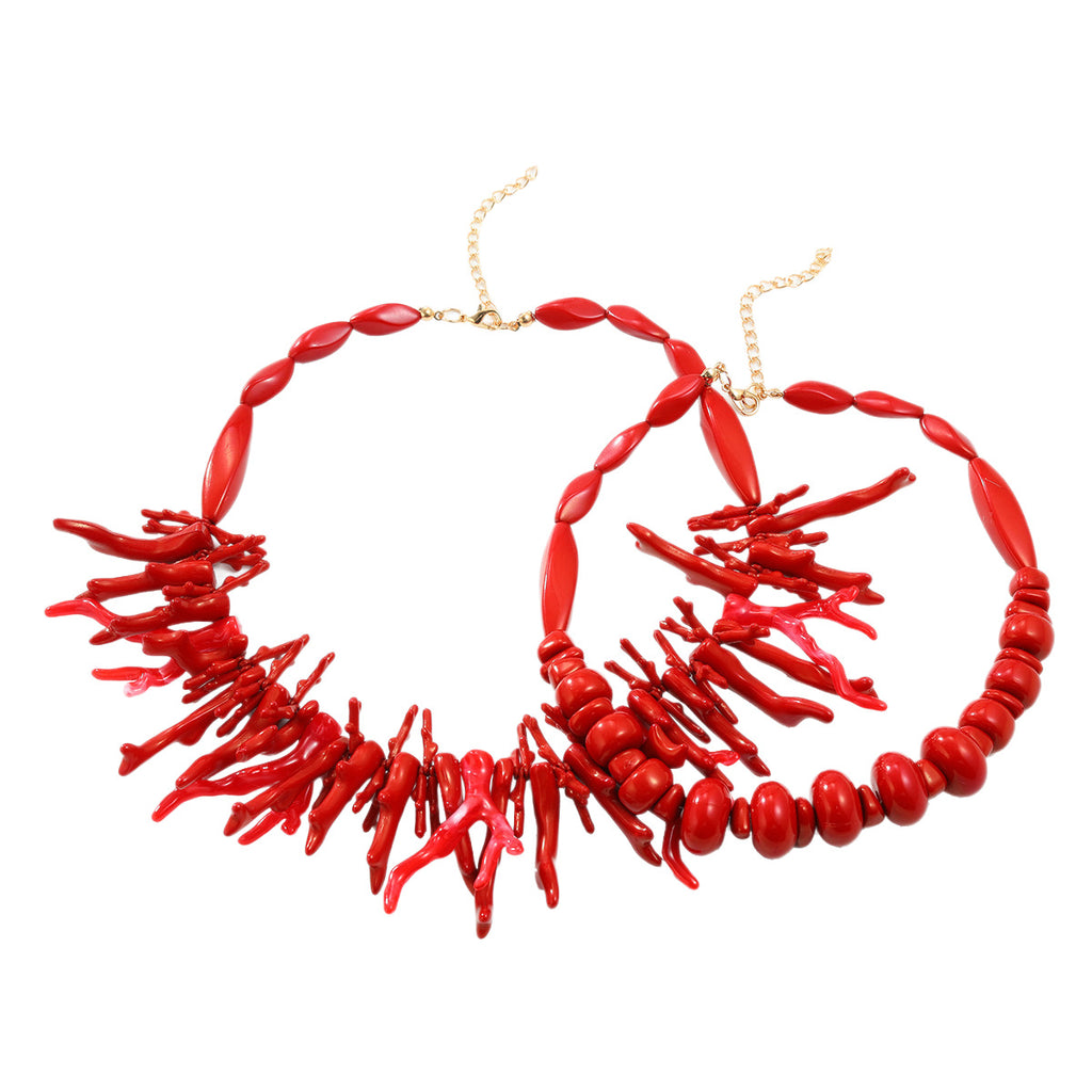 European and American New Style Stacked Cross-Border Imitation Coral Necklace Necklace Light Luxury Small Multi-Layer Beaded Clavicle Chain Resin Necklace
