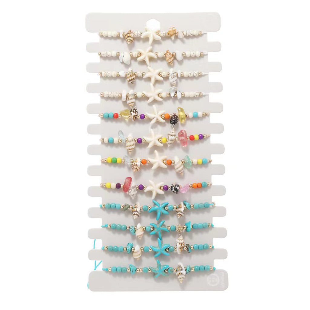 Amazon Hot Sale Irregular Gravel Starfish Conch Woven Bracelet Summer Beach Ocean Wind Adjustable Bracelet