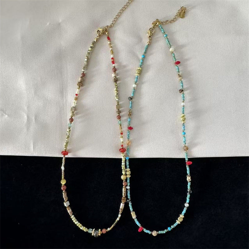 Retro New Chinoiserie Natural Stone Beaded Necklace 2025 New Fashion High-End Niche Accessible Luxury Clavicle Chain Accessories