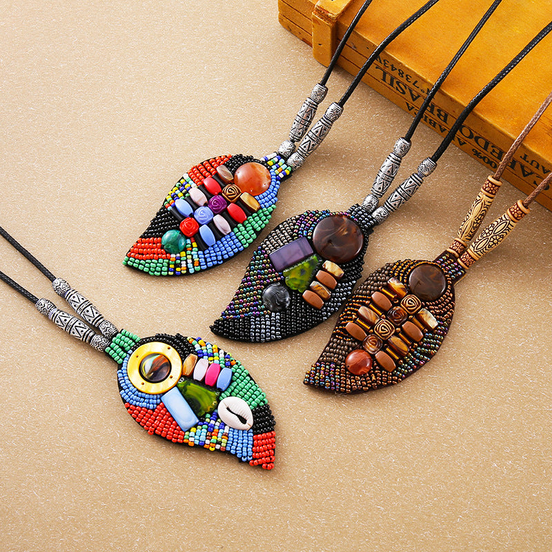 New French Retro Woolen Chain Ethnic Niche Handmade Necklace Leaves Antique Hanfu Ancient Costery Accessories