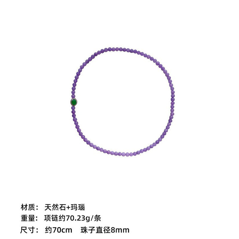 New Chinese Color Oil Dropping Enamel Natural Stone Beaded Necklace Entry Luxury High Fashion Exquisite All-match Clavicle Chain for Women
