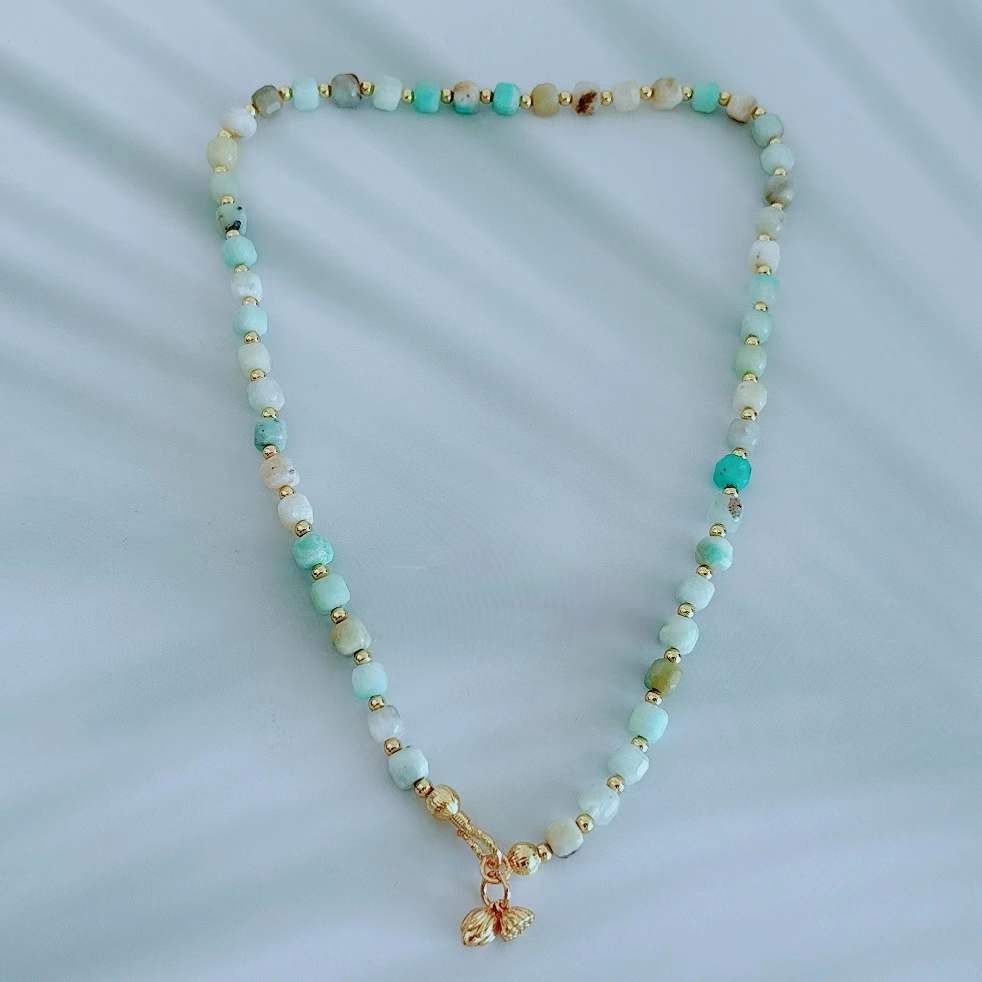 European and American Color Natural Stone Necklace Handmade Beaded Light Luxury Niche Qingdao Foreign Trade Advanced Accessories Clavicle Chain