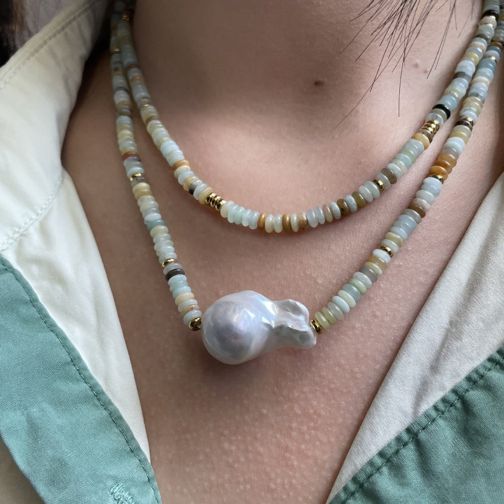 Joker Color Natural Stone Beaded Necklace Frisbee Tablet Shaped Baroque Freshwater Pearl Necklace Clavicle Chain Wholesale
