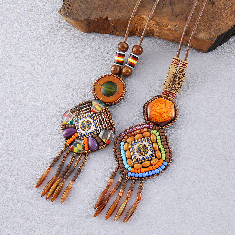 New Chinese-style Beautiful Ethnic Long Woolen Chain Hand-woven Retro Chinese-style Tassel Necklace Pendant