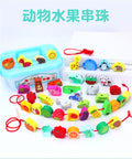 Children's wooden puzzle beaded large particle building block toy animal fruit string beaded puzzle toy 0-3