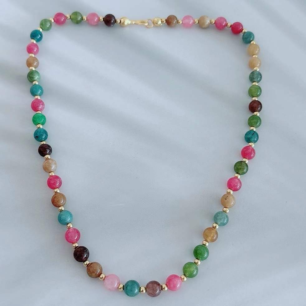 European and American Color Natural Stone Necklace Handmade Beaded Light Luxury Niche Qingdao Foreign Trade Advanced Accessories Clavicle Chain