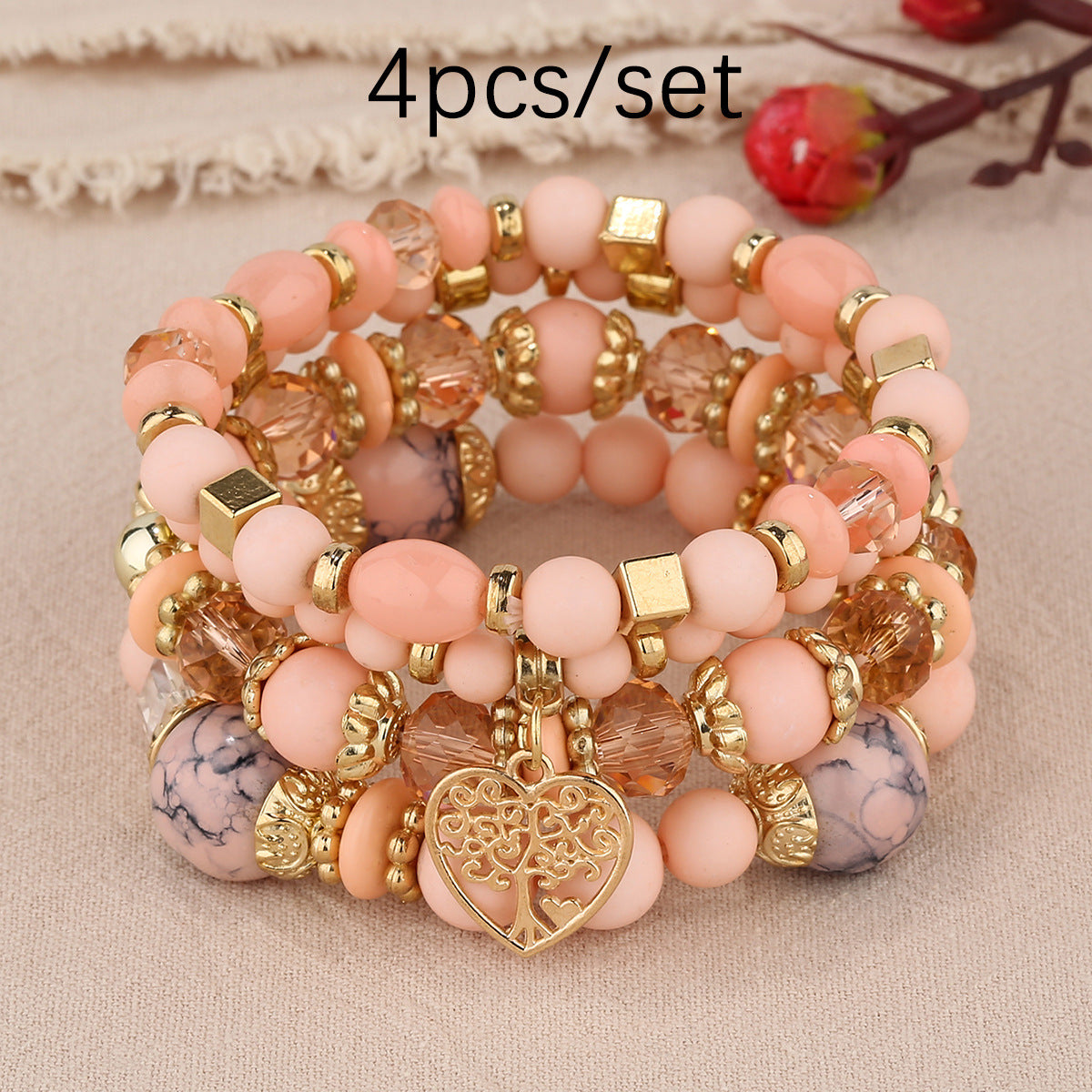European and American Hot Sale Bohemian Style Multi-layer Hollow Love Pendant Tassel Bracelet suit Glass Beads Multi-layer Jewelry