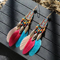 Bohemian Turquoise Earrings European and American Retro Owl Geometric Dreamcatcher Feather Tassel Earrings Women