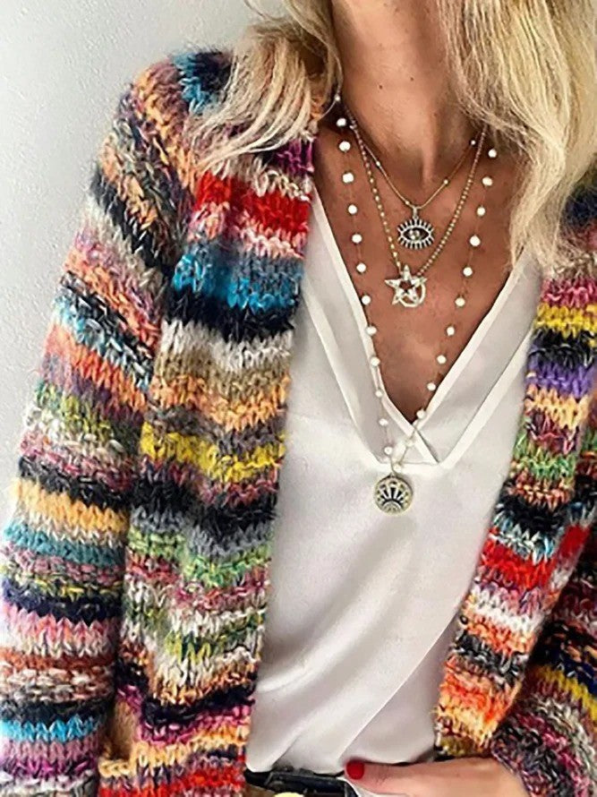 2024 autumn and winter Europe and the United States cross-border Amazon foreign trade loose-fitting comfortable leisure color women printed knitted cardigan women