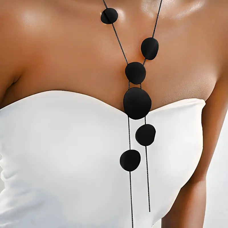 European and American Cross-border All-match Women's Long Necklace Trendy Temperament Jewelry Round Pieces Hollow Geometric Chain Necklace