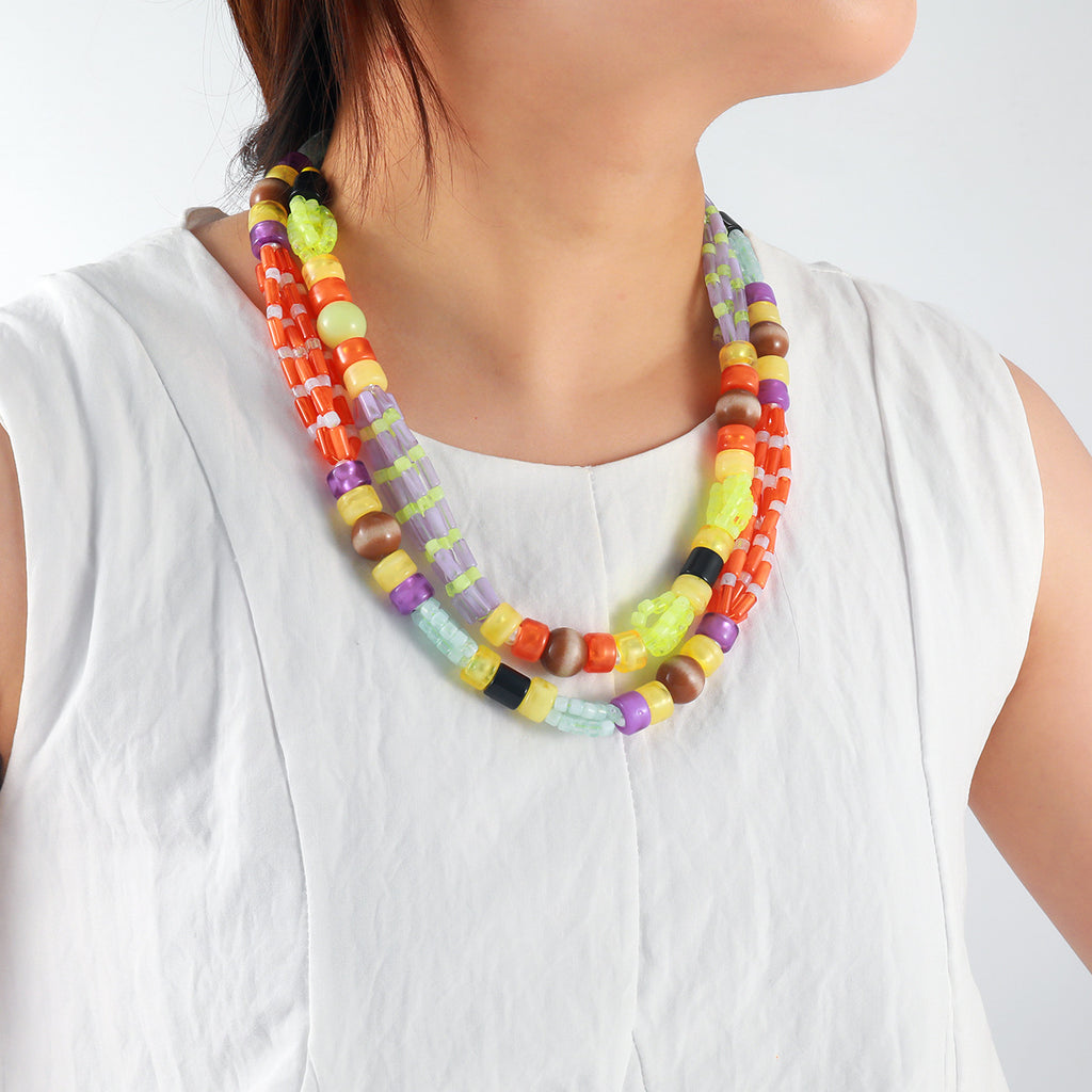 Za European and American Exaggerated Big-Name Multi-Layer Summer Beach Natural Vacation Style Necklace Handmade Rice Beads Cross-Border Supply