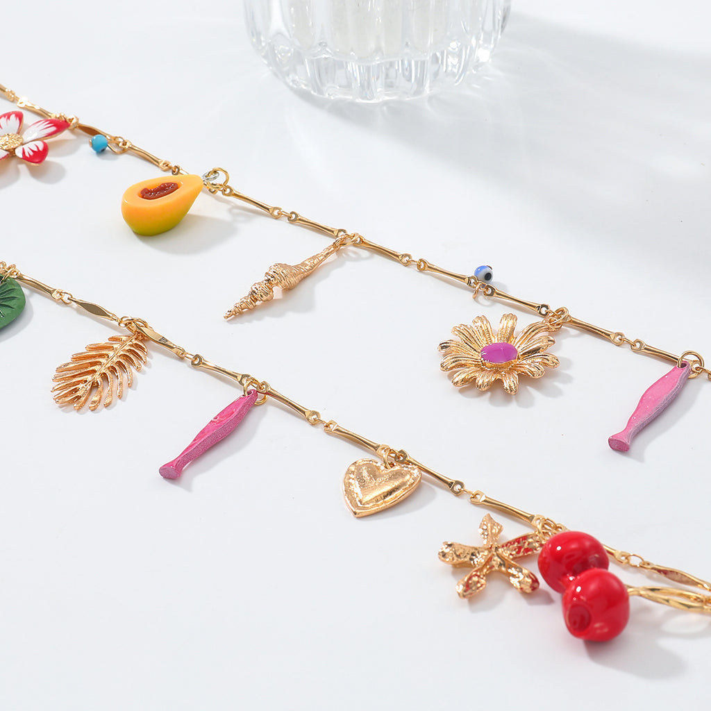 Za European and American Exaggerated Fish Leaf Heart Flower Butterfly Cherry Pendant Necklace Autumn Sweater Chain Women's Cross-Border Supply