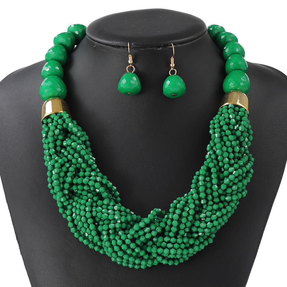 Cross-Border Woven Three-Piece Set of Beaded Rice Beads Multi-Layer Exaggerated Retro Ethnic Style Bohemian Necklace Set for Women
