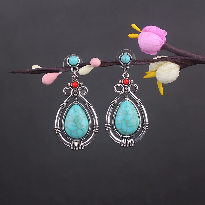 Bohemian Turquoise Earrings European and American Retro Owl Geometric Dreamcatcher Feather Tassel Earrings Women