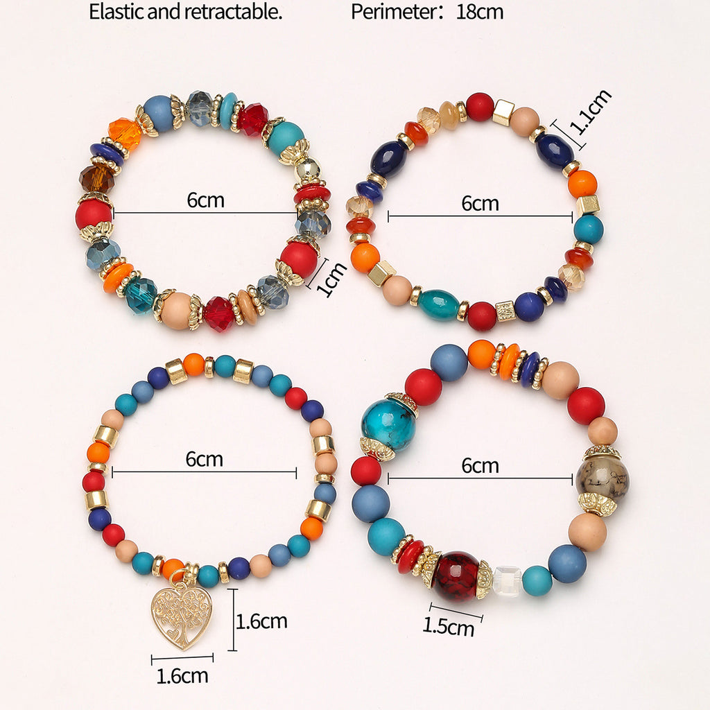 European and American Hot Sale Bohemian Style Multi-layer Hollow Love Pendant Tassel Bracelet suit Glass Beads Multi-layer Jewelry