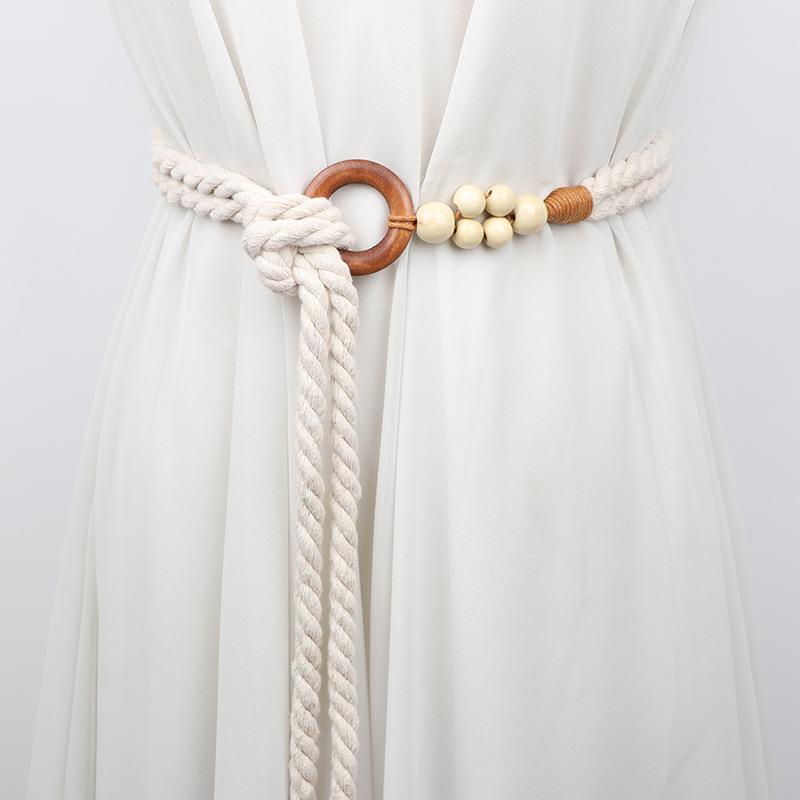 Ethnic Style Retro Belt Accessories High-End Yellow Women's Decoration with Skirt Knotted Braided Hemp Rope Waist Rope Tie