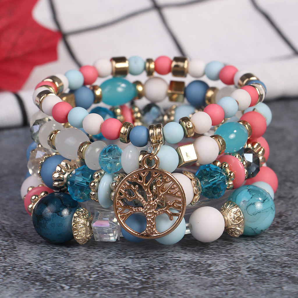 Cross-Border Popular 4-Piece Set of Bohemian Retro Style Multi-Layer Beaded Bracelets with Tree of Life Pendant Wholesale