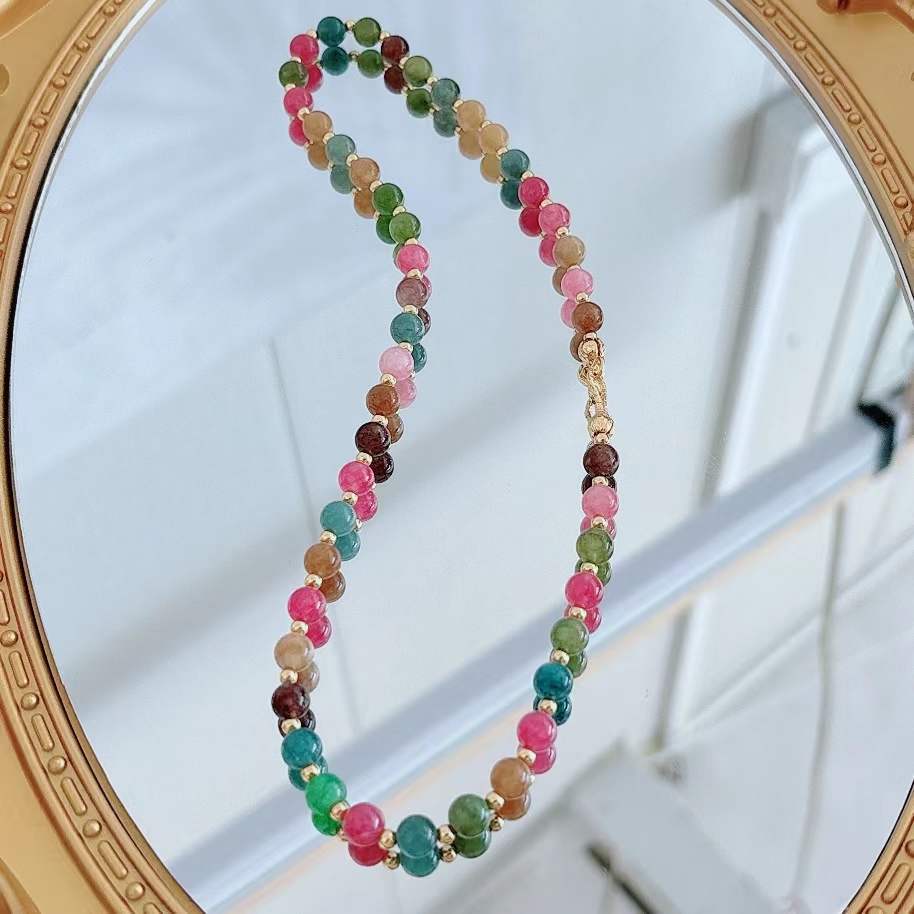 European and American Color Natural Stone Necklace Handmade Beaded Light Luxury Niche Qingdao Foreign Trade Advanced Accessories Clavicle Chain