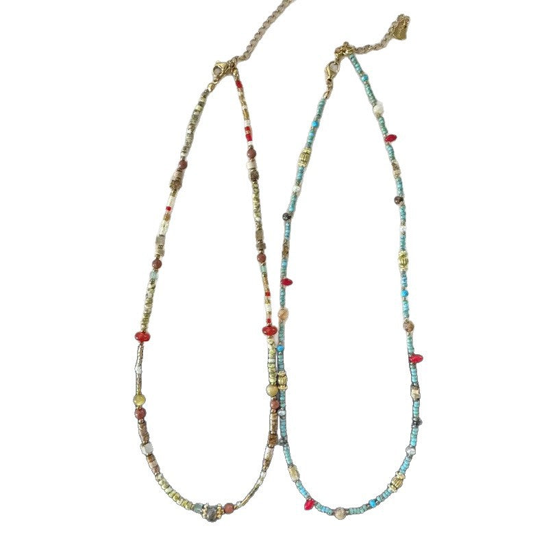 Retro New Chinoiserie Natural Stone Beaded Necklace 2025 New Fashion High-End Niche Accessible Luxury Clavicle Chain Accessories