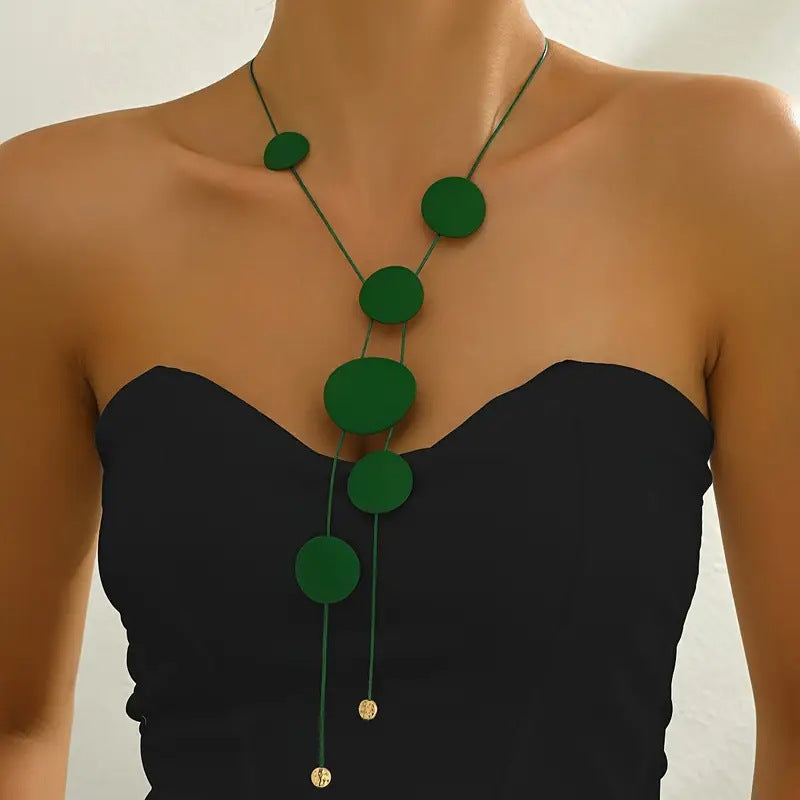European and American Cross-border All-match Women's Long Necklace Trendy Temperament Jewelry Round Pieces Hollow Geometric Chain Necklace