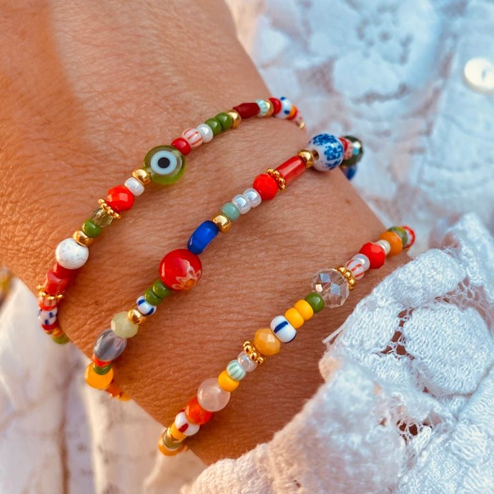 Cross-border Explosions Mixed Color Glass Bracelet Fashion All-match Exotic Color Crystal Bracelet Eye Design Stall
