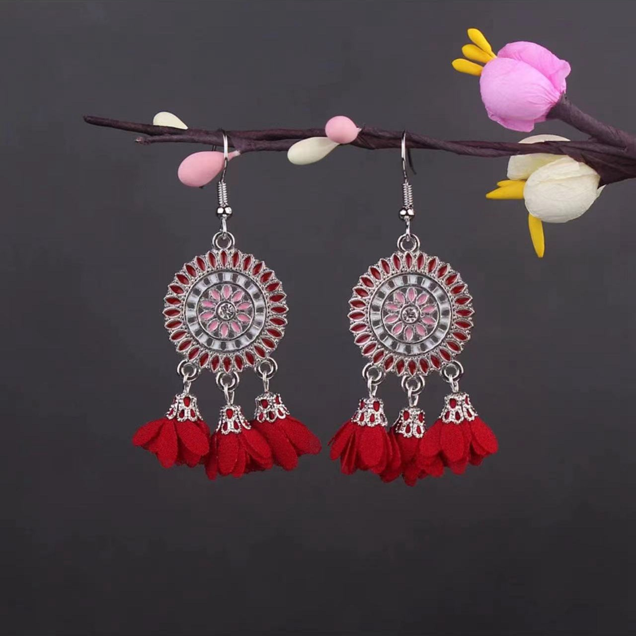 Bohemian Turquoise Earrings European and American Retro Owl Geometric Dreamcatcher Feather Tassel Earrings Women