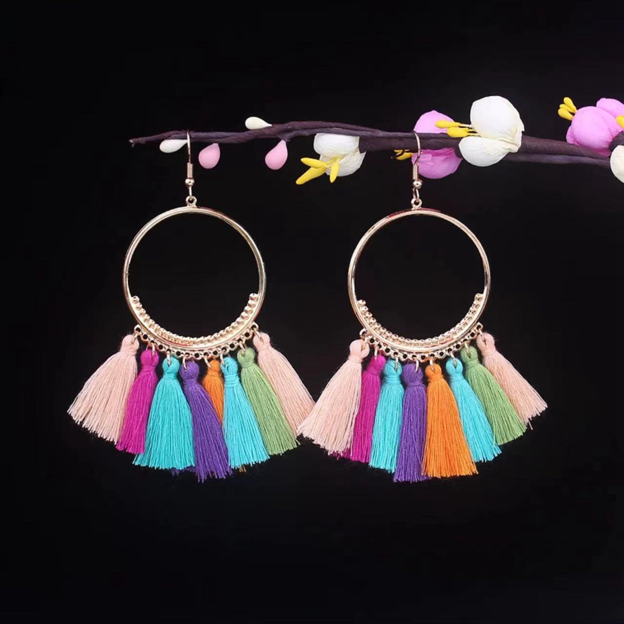 Bohemian Turquoise Earrings European and American Retro Owl Geometric Dreamcatcher Feather Tassel Earrings Women