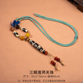 Natural Yellow Nine-Eyed Dzi Bead Necklace, Taiwanese Agate Pendant, Men's and Women's Couple's Braided Necklace, Ready for Sale