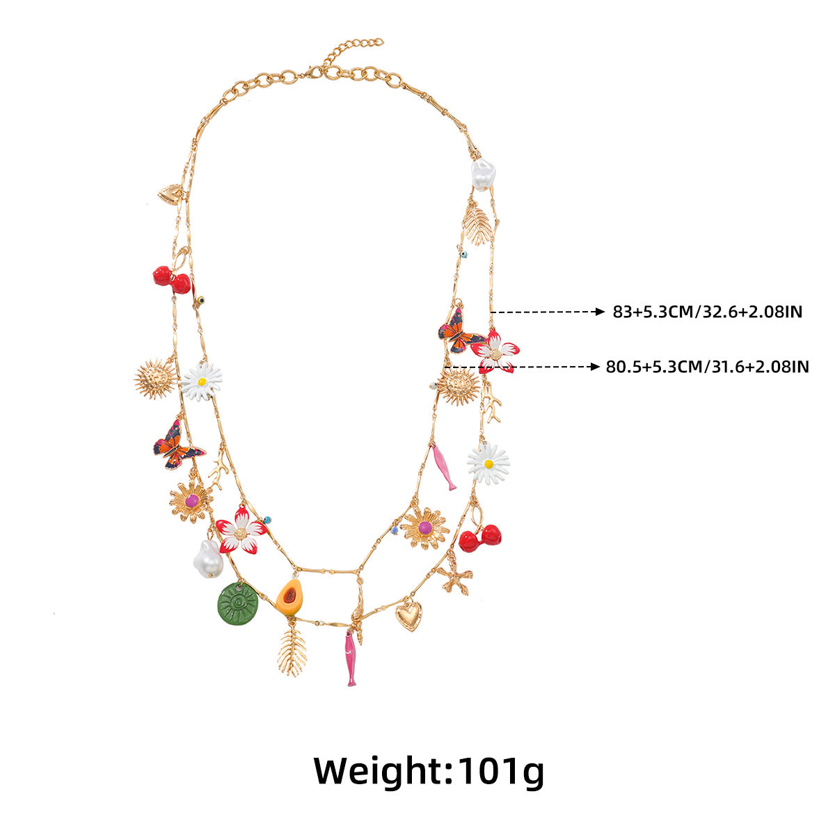Za European and American Exaggerated Fish Leaf Heart Flower Butterfly Cherry Pendant Necklace Autumn Sweater Chain Women's Cross-Border Supply