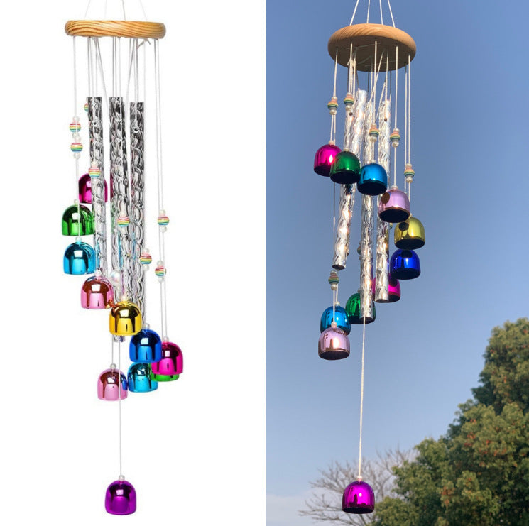 Cross-border Hot Colorful Bell Wind Bell Solid Wood Aluminum Tube Home Balcony Hanging Wind Bell Decoration Wall Decoration Wholesale
