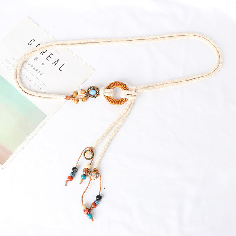 Cotton Rope Belt Women's High-end Retro Accessories Decorative Dress Ethnic Waist Rope Beige Fashion All-match Jeans