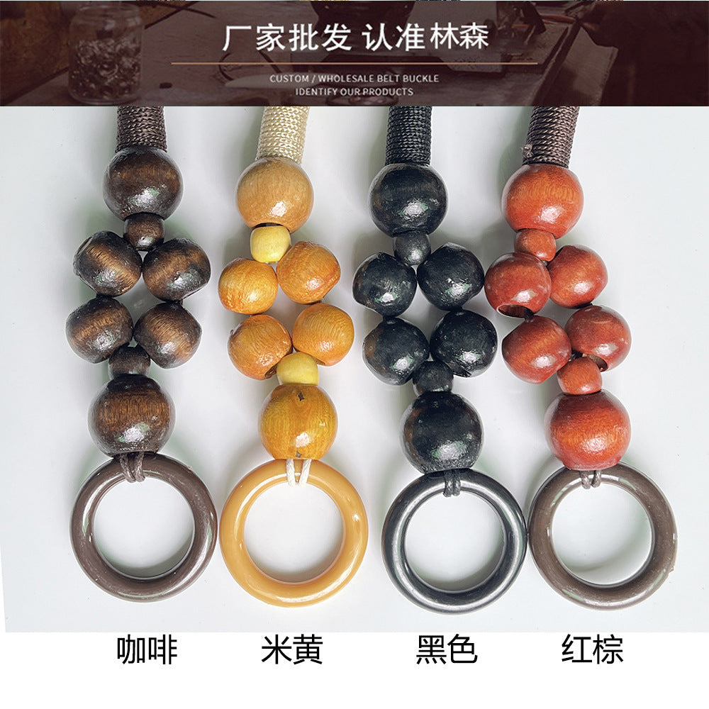 33/37/47 Wooden Bead Handle Rattan Woven Basket Carrying Ring Vintage Beaded Accessories Nylon Rope Handle
