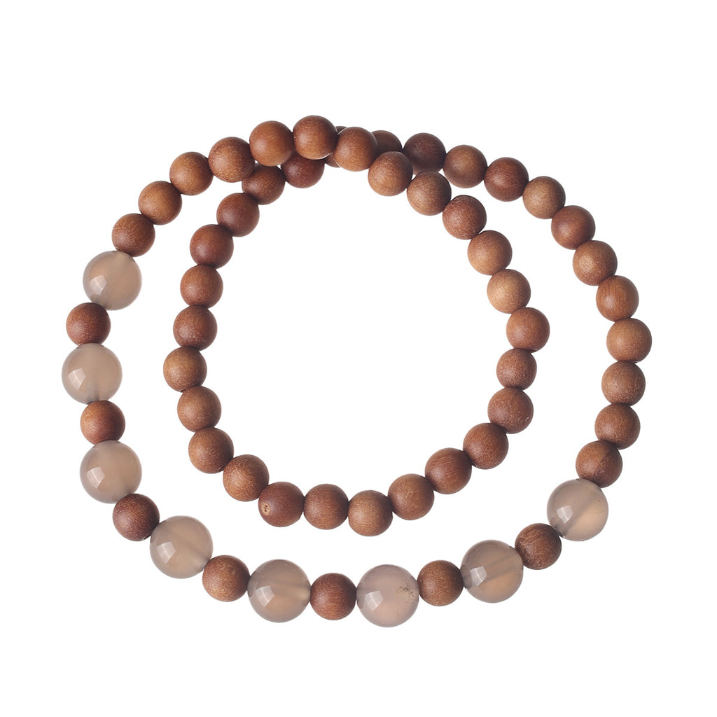 New Chinese Style Natural Gray Agate Sandalwood Bracelet for Girls, Multi-Circle Beaded High-End Wholesale Bracelets for Stalls