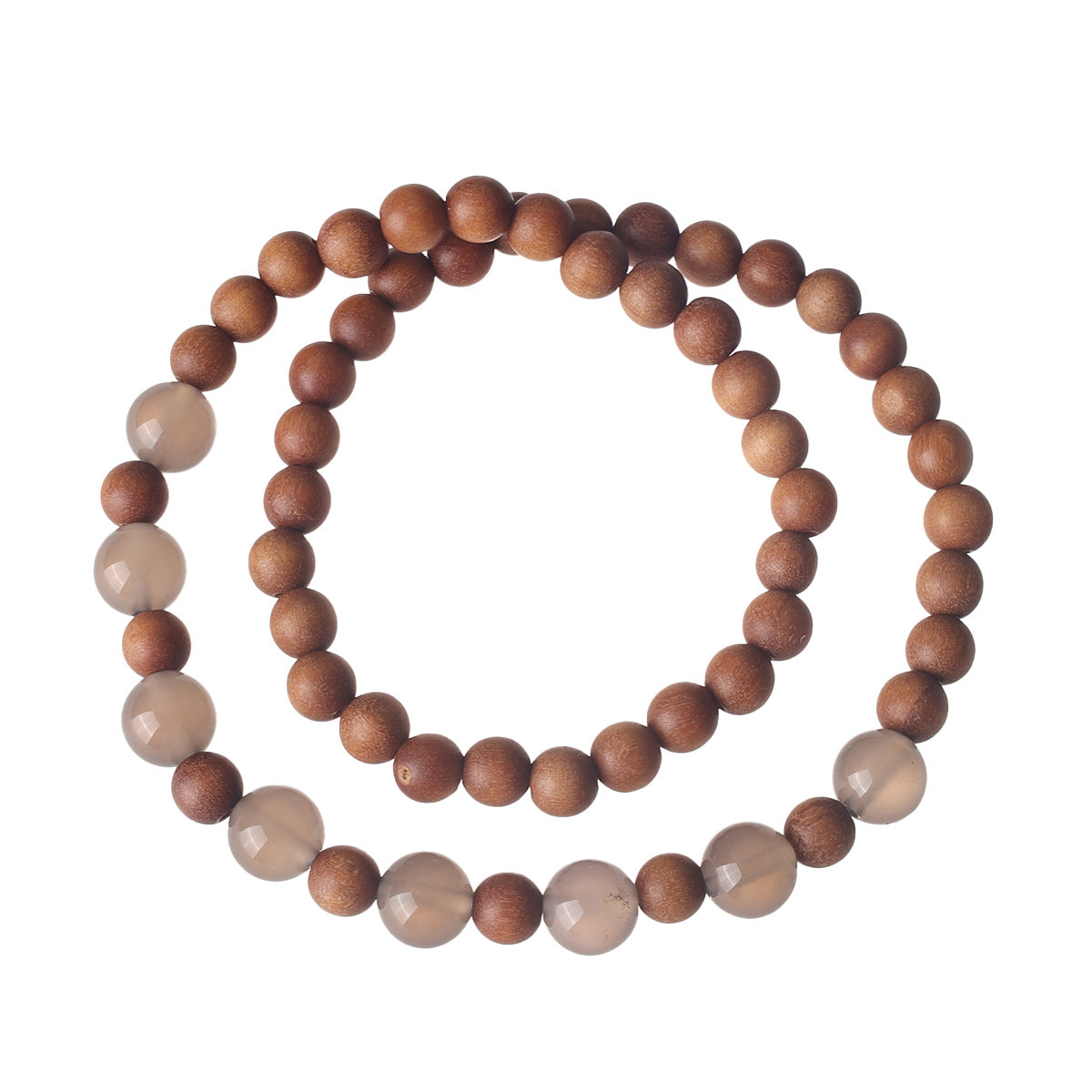 New Chinese Style Natural Gray Agate Sandalwood Bracelet for Girls, Multi-Circle Beaded High-End Wholesale Bracelets for Stalls