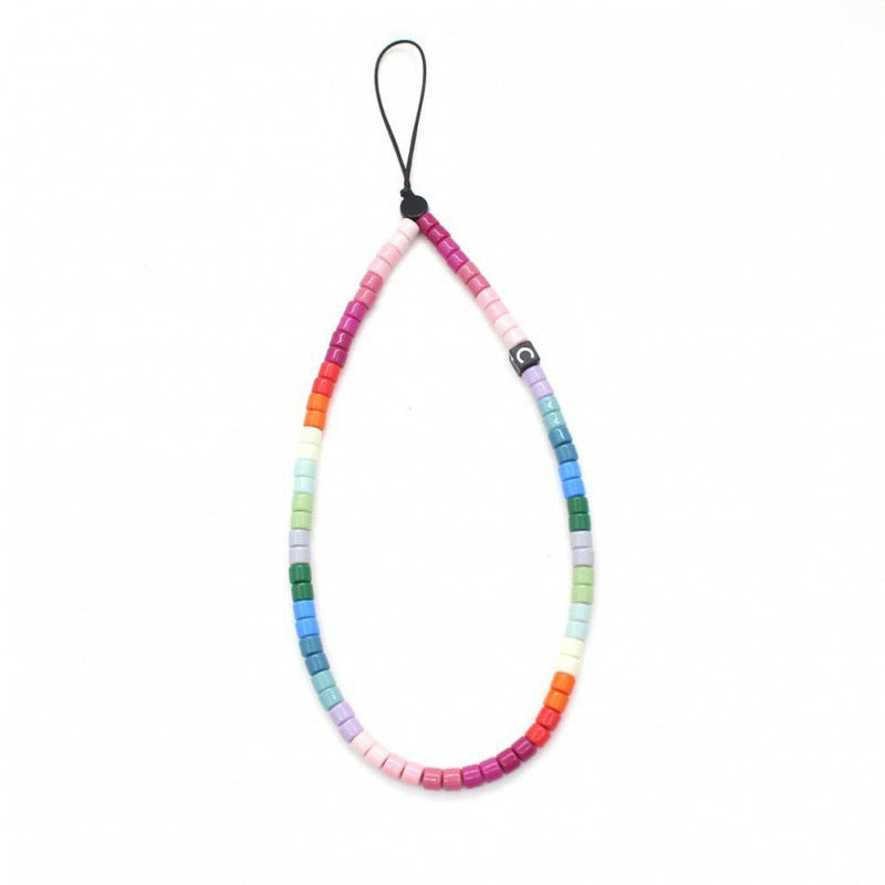 Online popular anti-lost mobile phone chain rainbow mobile phone chain same enamel beads DIY mobile phone lanyard factory direct sales