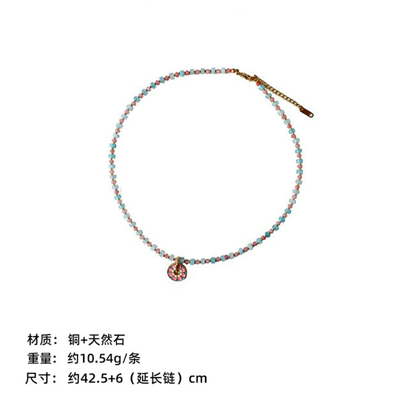 New Chinese Color Oil Dropping Enamel Natural Stone Beaded Necklace Entry Luxury High Fashion Exquisite All-match Clavicle Chain for Women