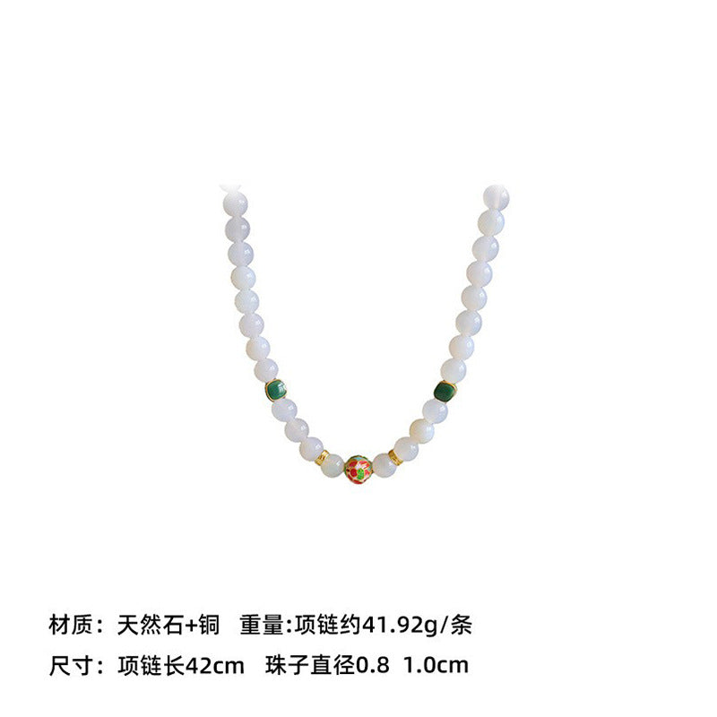 New Chinese Color Oil Dropping Enamel Natural Stone Beaded Necklace Entry Luxury High Fashion Exquisite All-match Clavicle Chain for Women