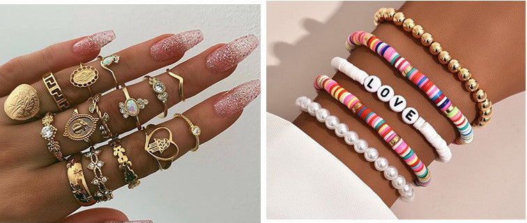 European and American Cross-Border Colorful Asymmetrical Gravel Beaded Necklace for Women, Sweet and Cool Moon and Sun Stacked Neck Necklace Jewelry