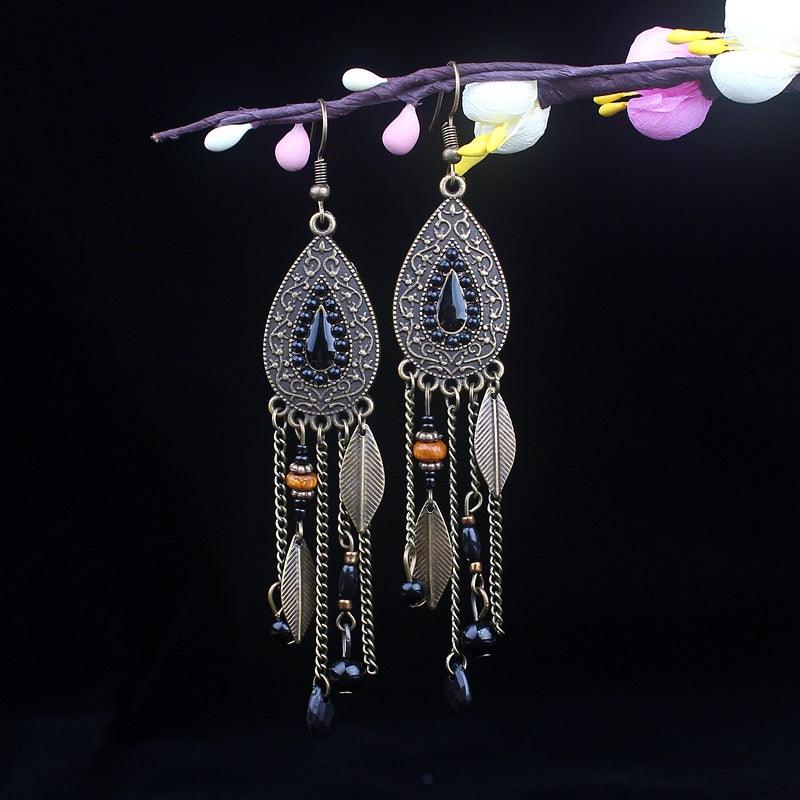 Bohemian Turquoise Earrings European and American Retro Owl Geometric Dreamcatcher Feather Tassel Earrings Women