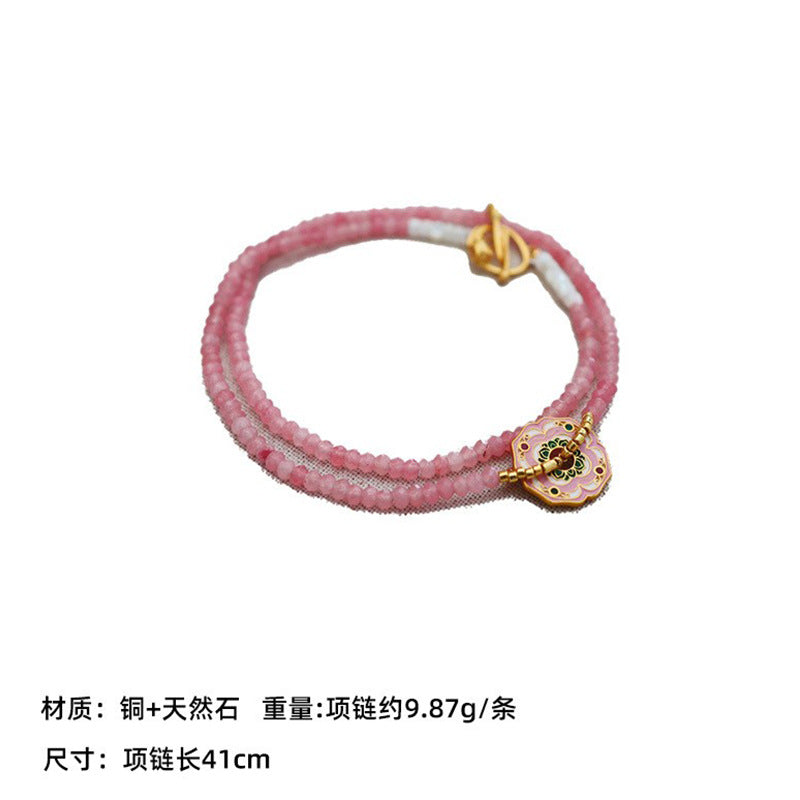 New Chinese Color Oil Dropping Enamel Natural Stone Beaded Necklace Entry Luxury High Fashion Exquisite All-match Clavicle Chain for Women