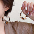 Cross-Border Ethnic Style Retro Irregular Wooden Beads Handmade Beaded Hoop Earrings Holiday Style Earrings with Versatile Temperament