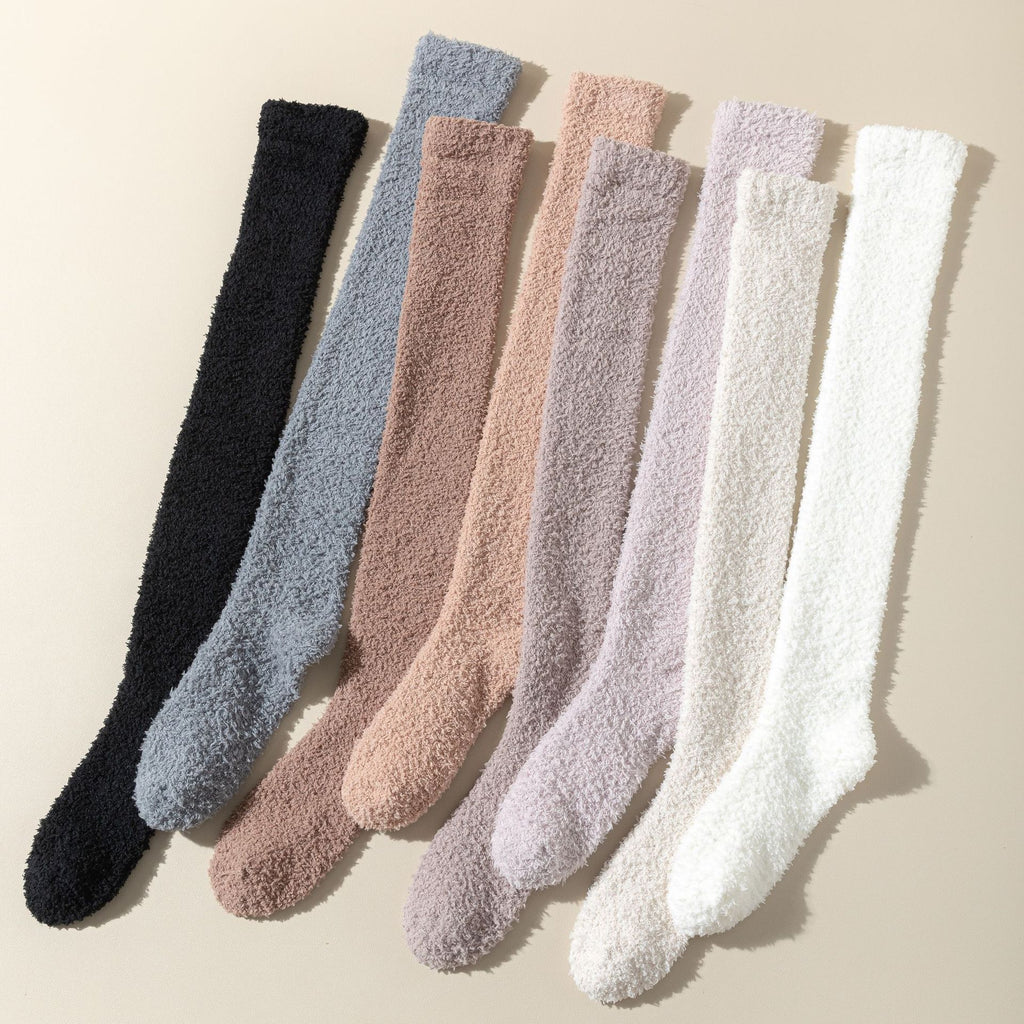 Coral Velvet Socks Over the Knee Socks Women's Long Barrel Autumn and Winter Warm fleece-lined Thickened Yuezi Home Floor Sleep Socks