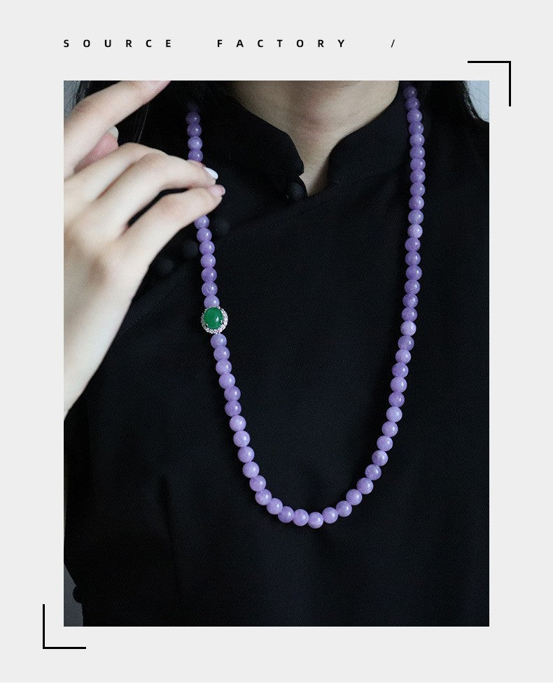 New Chinese Color Oil Dropping Enamel Natural Stone Beaded Necklace Entry Luxury High Fashion Exquisite All-match Clavicle Chain for Women
