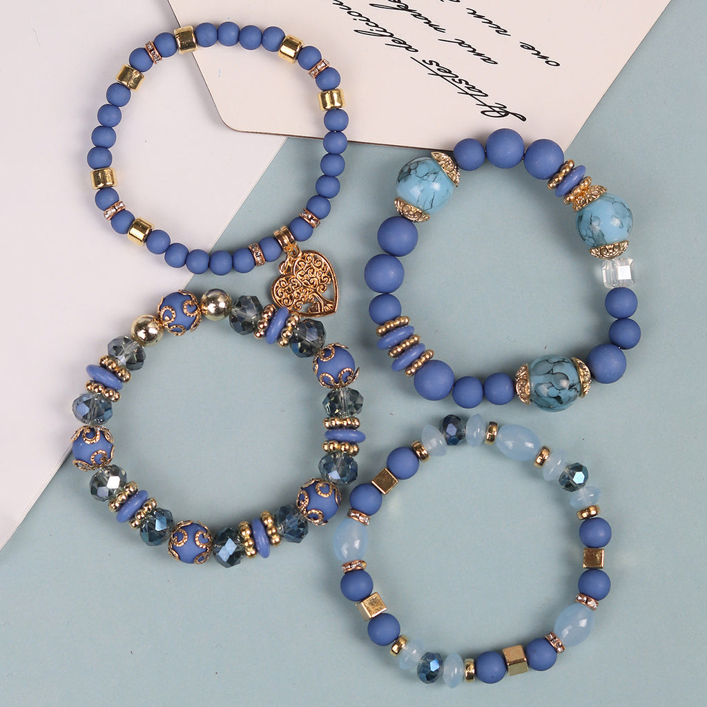 European and American Hot Sale Bohemian Style Multi-layer Hollow Love Pendant Tassel Bracelet suit Glass Beads Multi-layer Jewelry