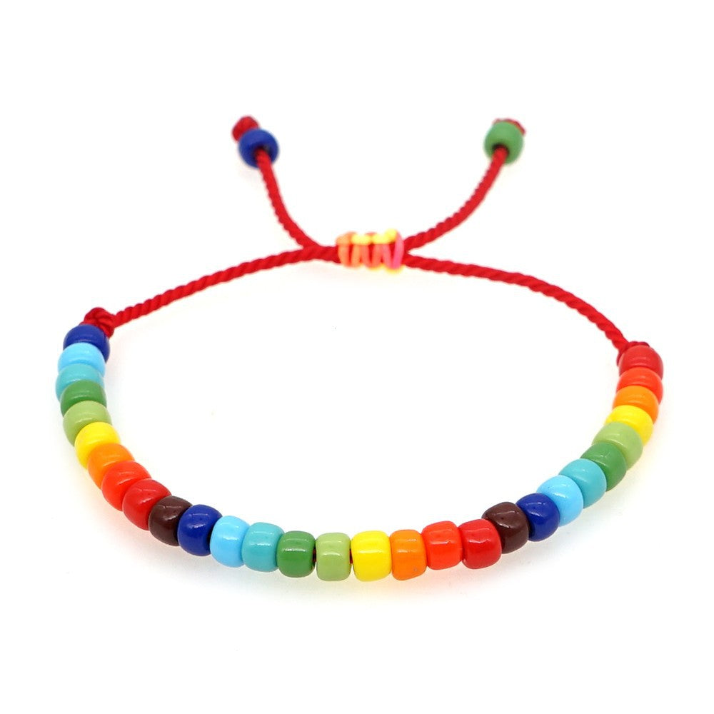 Ins Rainbow Bead Woven Bracelet Cross-border Multicolor Mix Fashion Jewelry Gift Stretch Bracelet Factory Wholesale