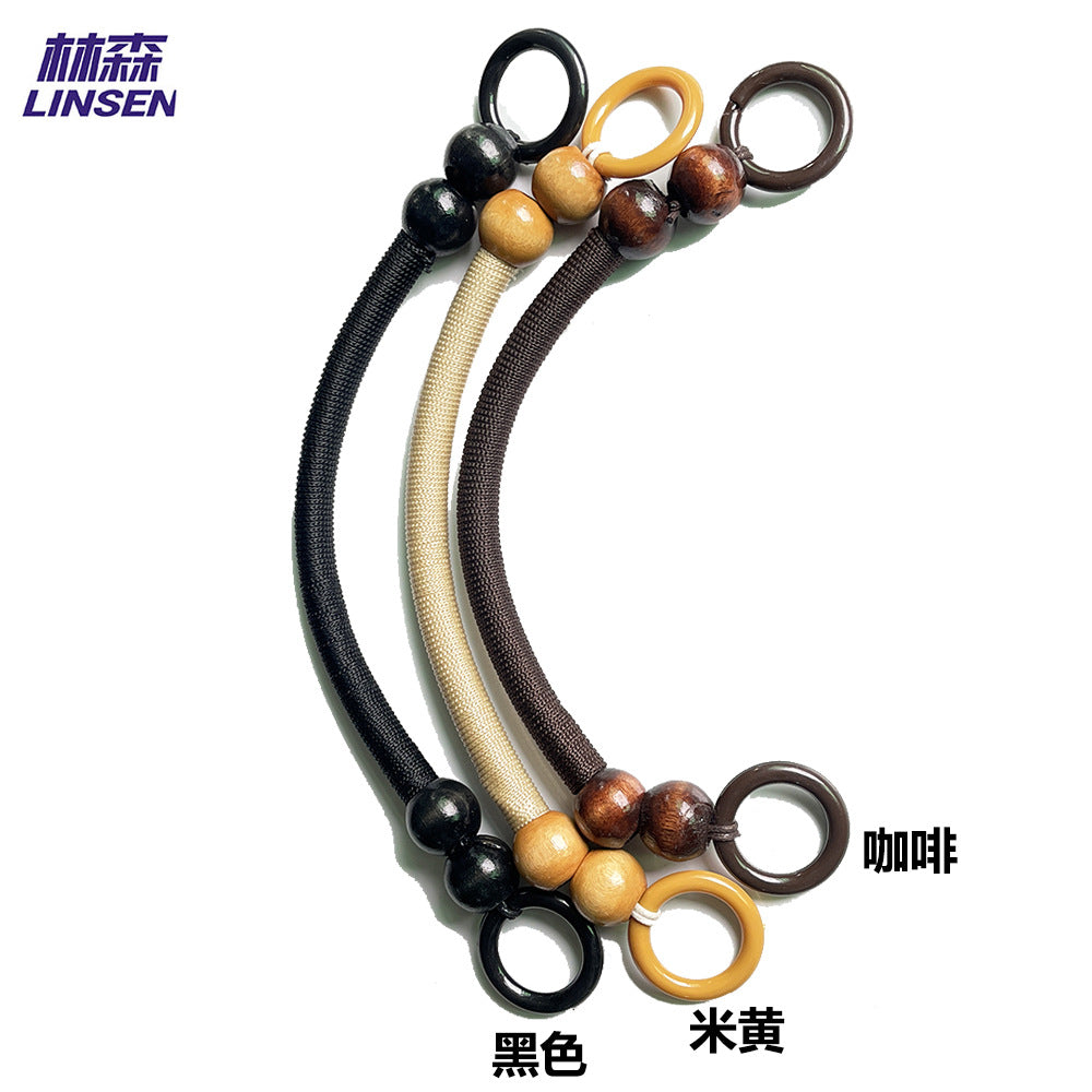 33/37/47 Wooden Bead Handle Rattan Woven Basket Carrying Ring Vintage Beaded Accessories Nylon Rope Handle