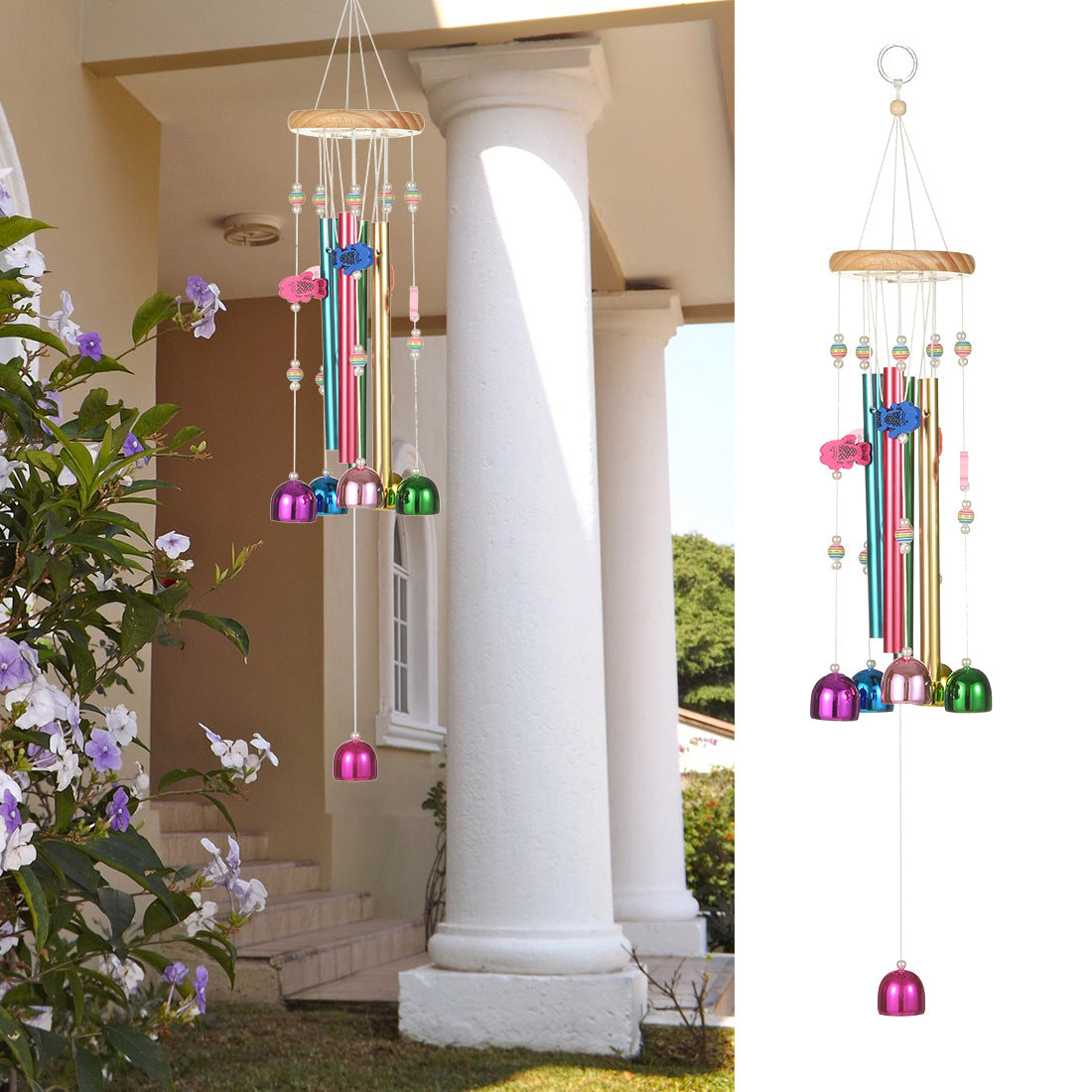 Cross-border Hot Colorful Bell Wind Bell Solid Wood Aluminum Tube Home Balcony Hanging Wind Bell Decoration Wall Decoration Wholesale
