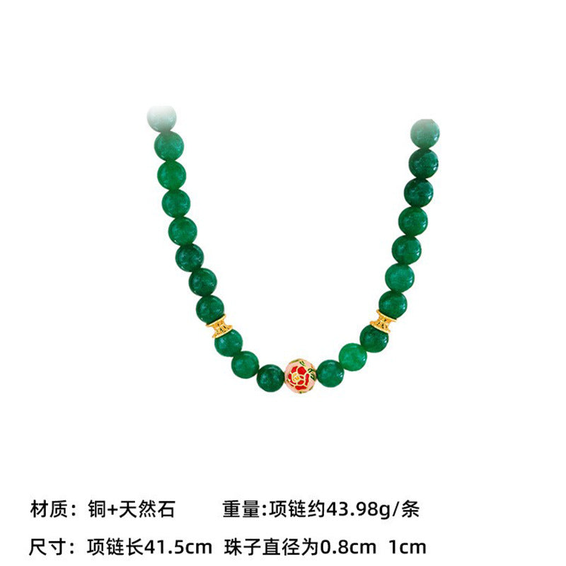 New Chinese Color Oil Dropping Enamel Natural Stone Beaded Necklace Entry Luxury High Fashion Exquisite All-match Clavicle Chain for Women