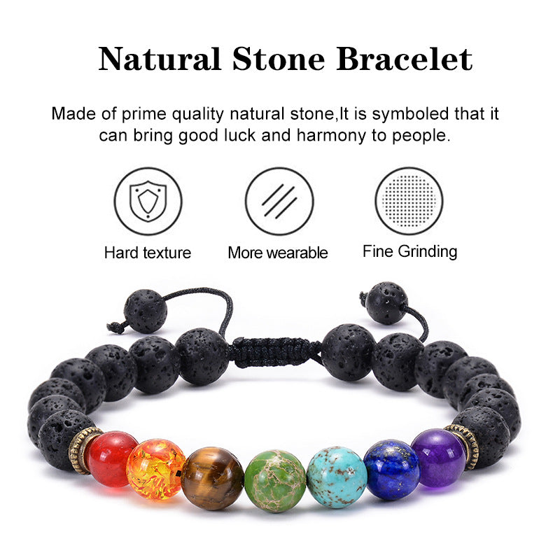 Bracciale Agata Naturale Pietra Vulcanica Yoga - Colorato
